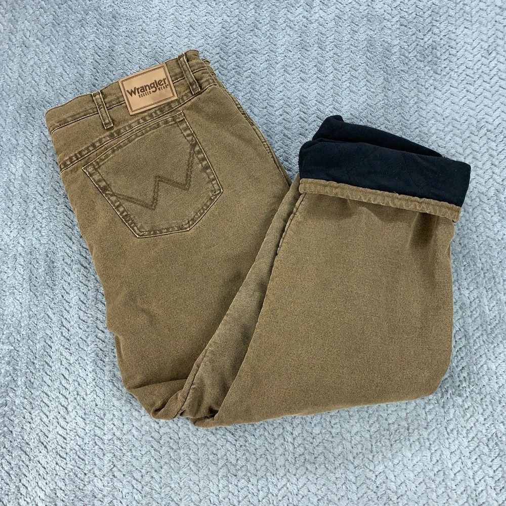 Wrangler Rugged Wear Canvas Pants Men's 44x32 (Fits 42x29) Brown Fleece Lined